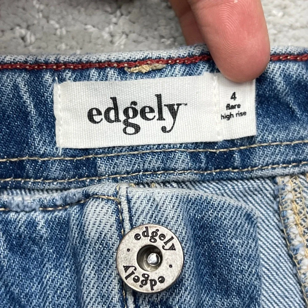 Edgely Jeans Womens Size 4 Blue Denim Stretxh High Rise Flare Seam Front